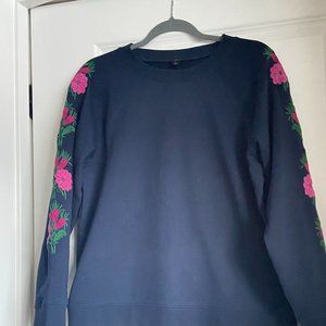 J. Crew Womens L Pullover Crew Neck Long Sleeve Embroidered Sweatshirt Navy